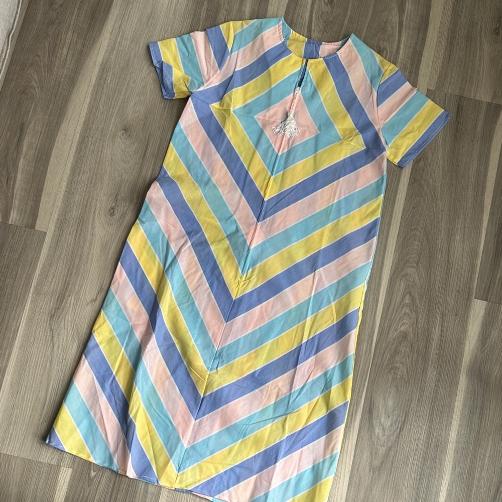 Vintage made in Canada Pastel Striped Shift Dress with zippered front